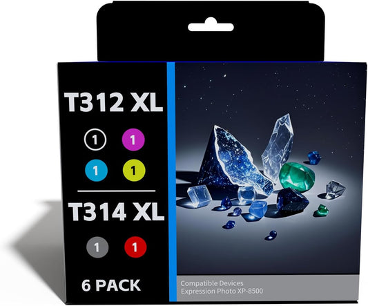 312XL 314XL XP-15000 Remanufactured Ink Cartridges Replacement for 312 314 XL T314XL Ink Comptible for Expression Photo XP15000 Printer(6-Pack)