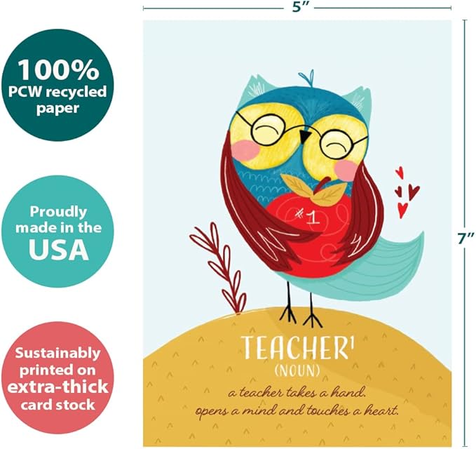 Tree-Free Greetings Teacher Appreciation Cards - Artful Designs - 2 Cards + Matching Envelopes - Made in USA - 100% Recycled Paper - 5"x7" - Heartfelt, For Teacher, Teacher Definition (GT64434)