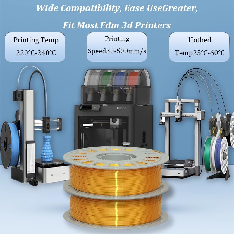 Silk Filament 1.75, Pla + Filament, 3D Printer Filament, Dimensional Accuracy +/- 0.03 Mm, 3D Printer Filament Silk, Pla Filament', Pla 1 Kg (2.2 Lbs), Fit Most FDM 3D Printers (Gold)