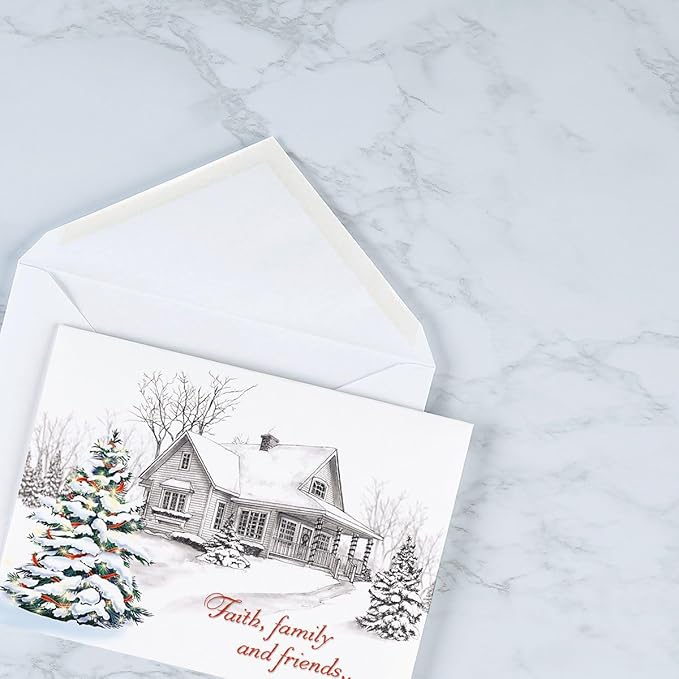 Current Winter Home Personalized Religious Christmas Cards with Envelopes - Set of 18 Large 5 x 7-Inch Folded Cards, Faith Holiday Greeting Card Value Pack, Add Names or Text