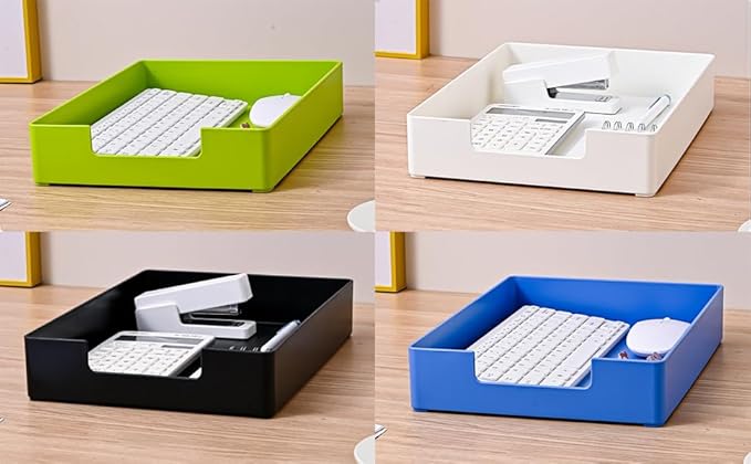 Letter-Size Tray, Desk Drawer Organizer, A4 Plastic Paper Tray, Stackable Plastic Paper Holder File Organizer for Office, School, Home Storage (Black)