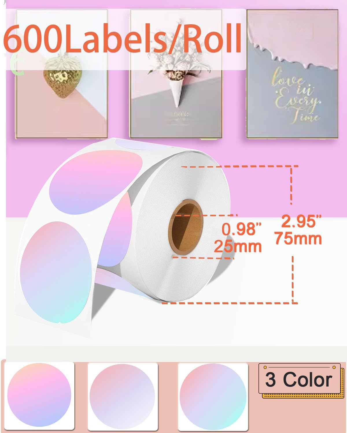 2 inch Round Thermal Labels, Thermal Printer Labels use for Barcode, Shipping, Customized, Circle Direct Thermal Stickers 500 Labels for Printer, Fantasy Purple