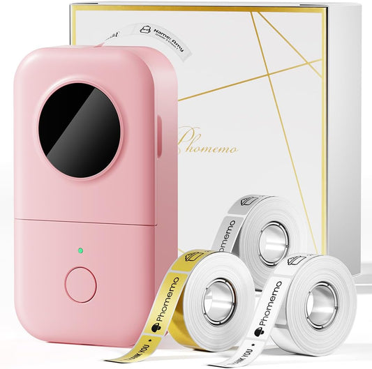 Phomemo D30 Label Maker Machine with 3 Tapes - White Clear Gold Labels, Portable Handheld Bluetooth Mini Label Maker Printer, Multiple Templates for Smartphone Thermal Small Label Printer Rechargeable