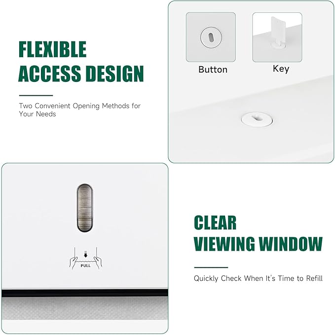 Wall-Mounted Paper Towel Dispenser – Fits Tri-Fold Towels up to 10x3.1 Inches, Holds 200 Sheets, Ideal for Home & Commercial Use (White)