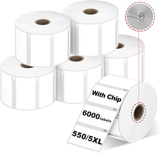 RGiNK for DYMO 550 Labels (30334 with RFID Chip) Multipurpose Barcode Labels (2-1/4" x 1-1/4"), Perforated, Compatible with DYMO Labelwriter 450 4XL 550&5XL 550 Turbo Printers [6 Rolls, 6000 Tags]
