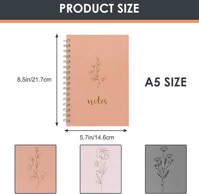 LABUK Aesthetic Spiral Notebook for Women, 3 Pack A5 Cute College Ruled Journals Notebook with Back Pocket, Suitable for School, Office, Home and Beyond