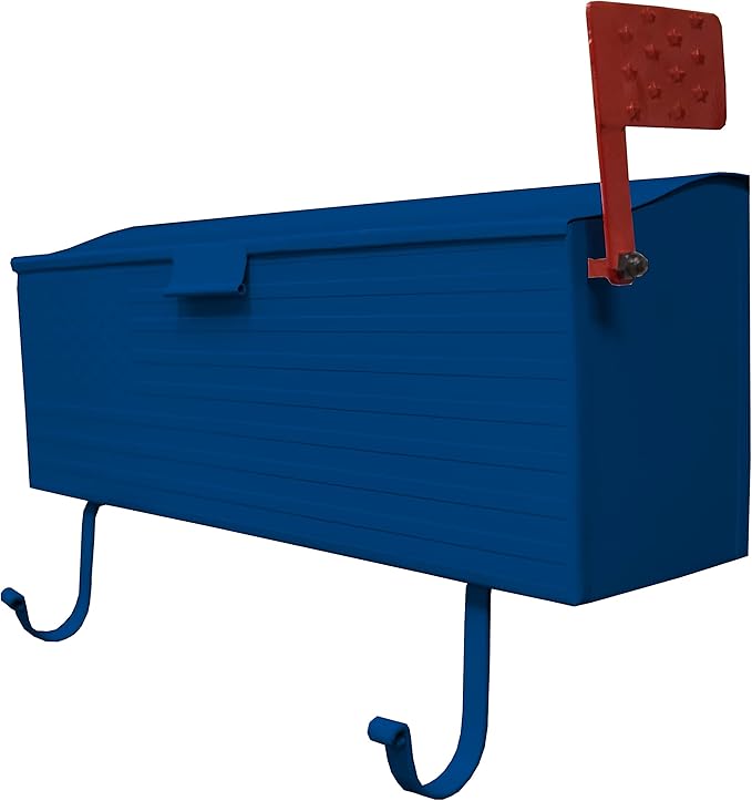 Oakland Living AZ620-BLUE Blue Patriotic Metal Outgoing Mail Flag and Newspaper Hangers Wall Mounted Mailbox