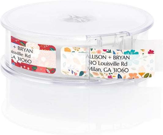 Multicolored Floral Print Rolled Address Labels / 500 Personalized Return Address Labels/Designer Address Stickers in Elegant Plastic Dispenser