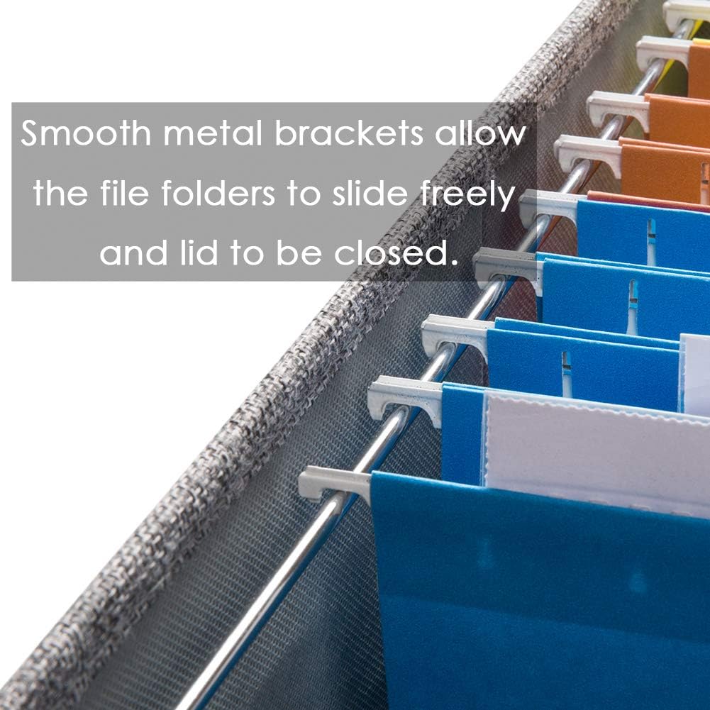 PRANDOM File Organizer Box - Set of 1 Collapsible Decorative Linen Filing Storage Hanging File Folders with Lids Office Cabinet Letter/Legal Size Grey (17x14x11.2 inch)