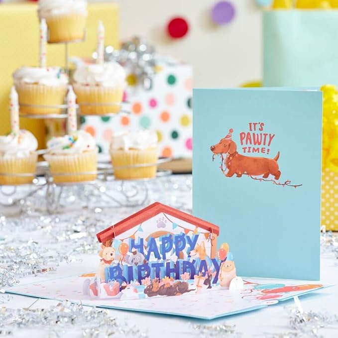 Lovepop Birthday Pop-Up Card for Her, Him, Men, Women - 3D Animal Greeting Cards - It's Pawty Time - 5" x 7" - Blank Notecard & Envelope Included