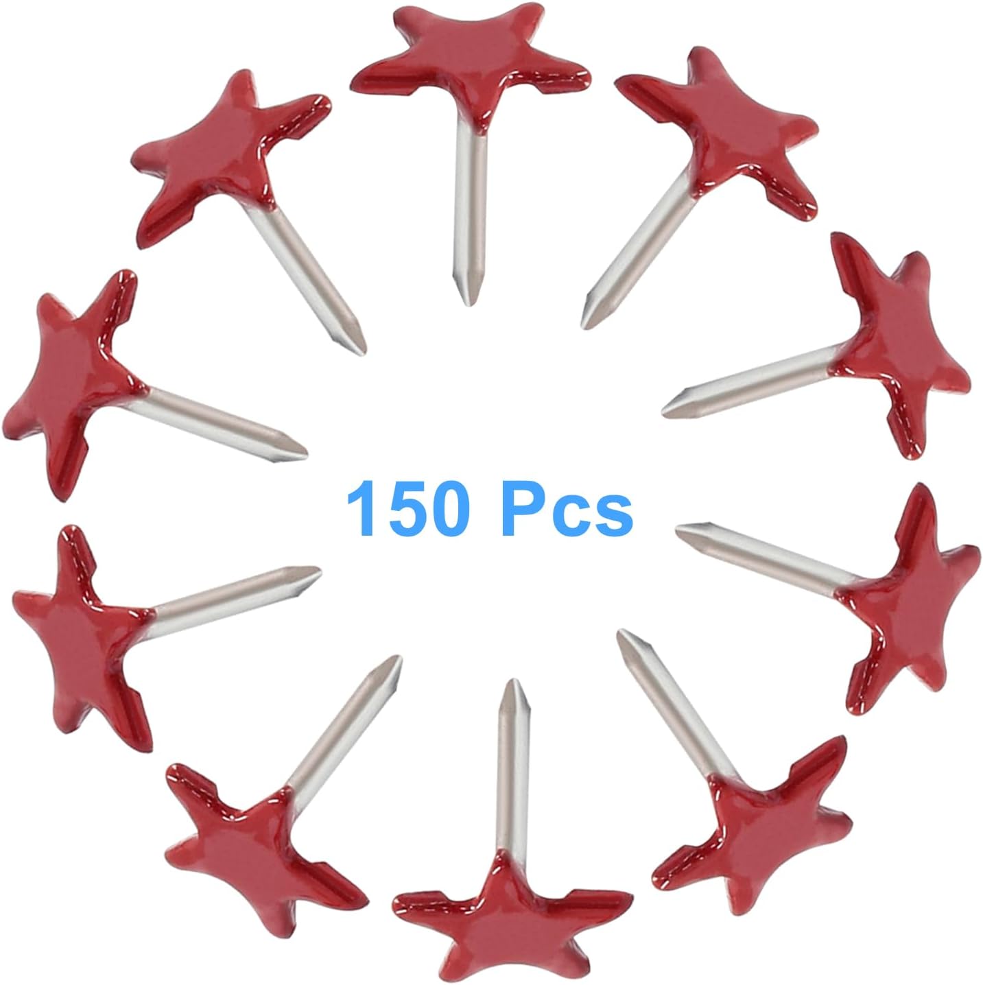 Piutouyar 150 Pcs Star Push Pins, Red Upholstery Tacks Star Shaped Decorative Thumb Tacks Metal Upholstery Pins for Upholstered Furniture Cork Board DIY Projects or Home Decor 11 x 13mm