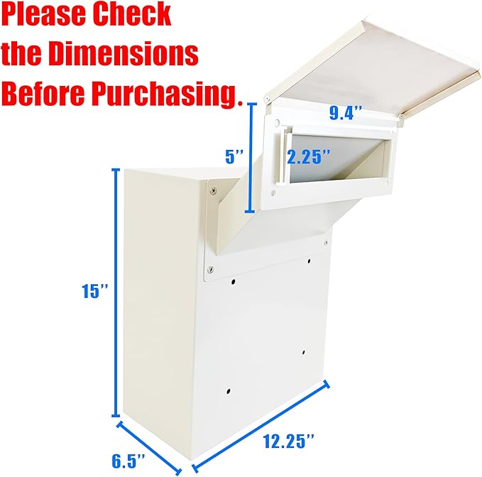 Through-The-Wall Drop Box with Rainproof Cover | Heavy Duty Through Wall Mailbox with 10-Inch Adjustable Chute | Rainproof Locking Drop Safe for Mail, Rent, Checks, Cash, and Keys, White