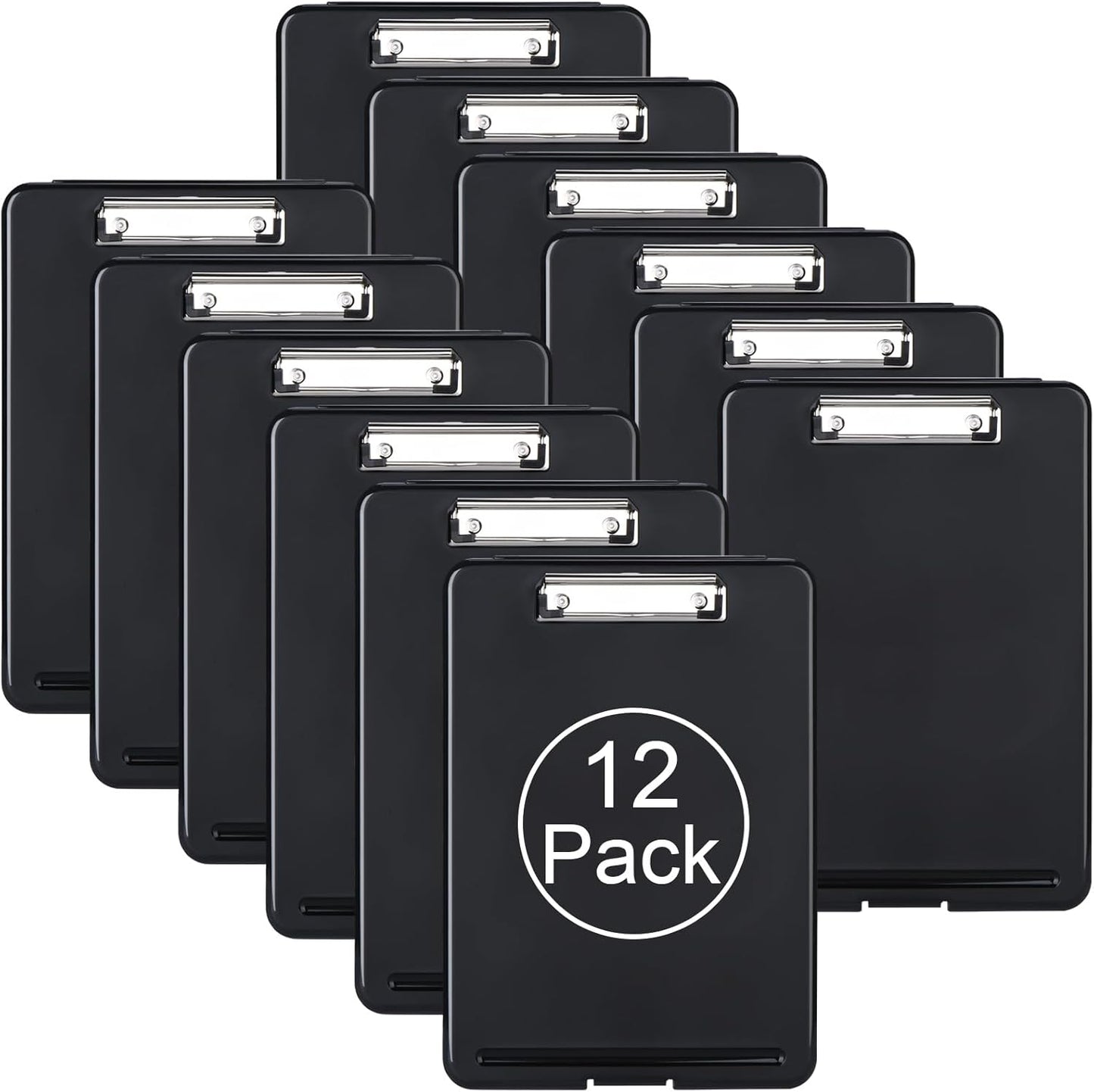 ZCZN Plastic A4 Form Storage Box Case, Clipboard Case, Bulk clipboard Set Suitable for School, Utility, Industrial Office, Medical Personnel, Black, 12 Pack