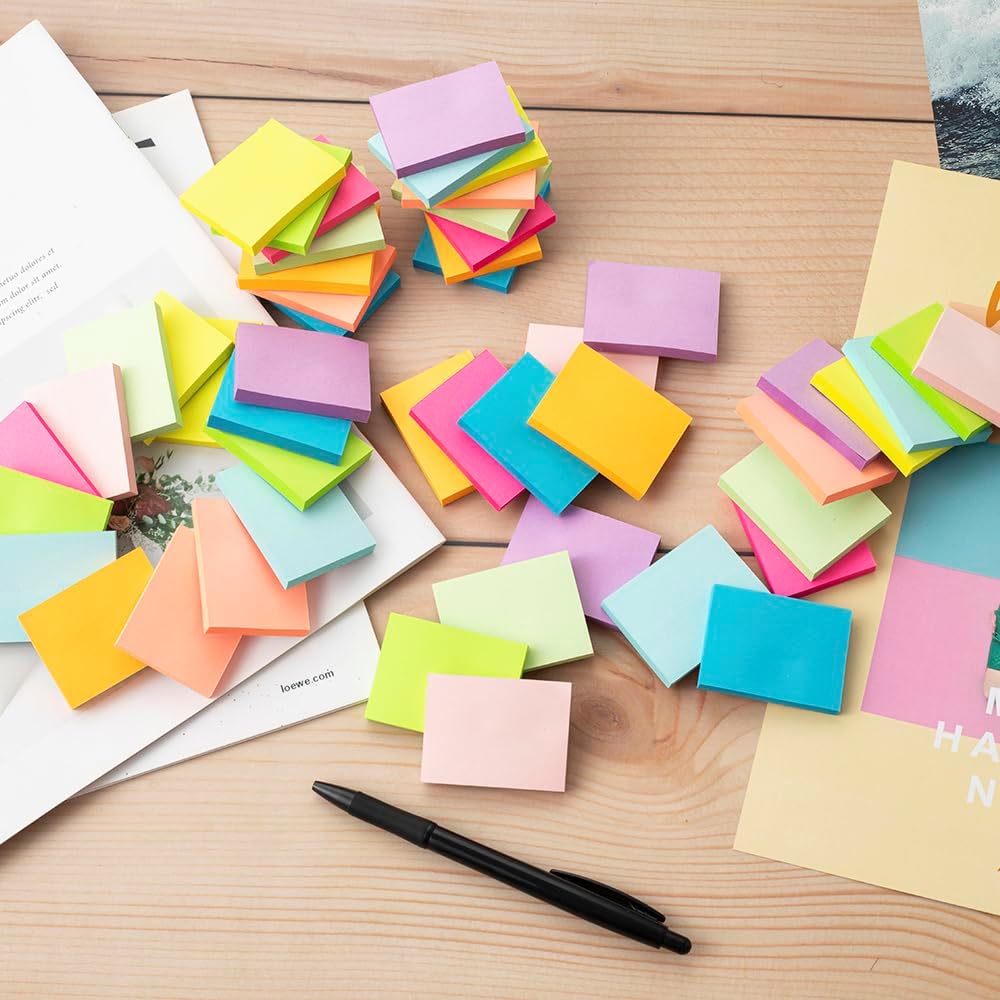 (50 Pads) Sticky Notes 1.5x2, 10 Colors Self Sticky Notes, Sticky Pads, Recyclable, Self-Stick Pads, Easy to Stick for Home, Office, Notebook