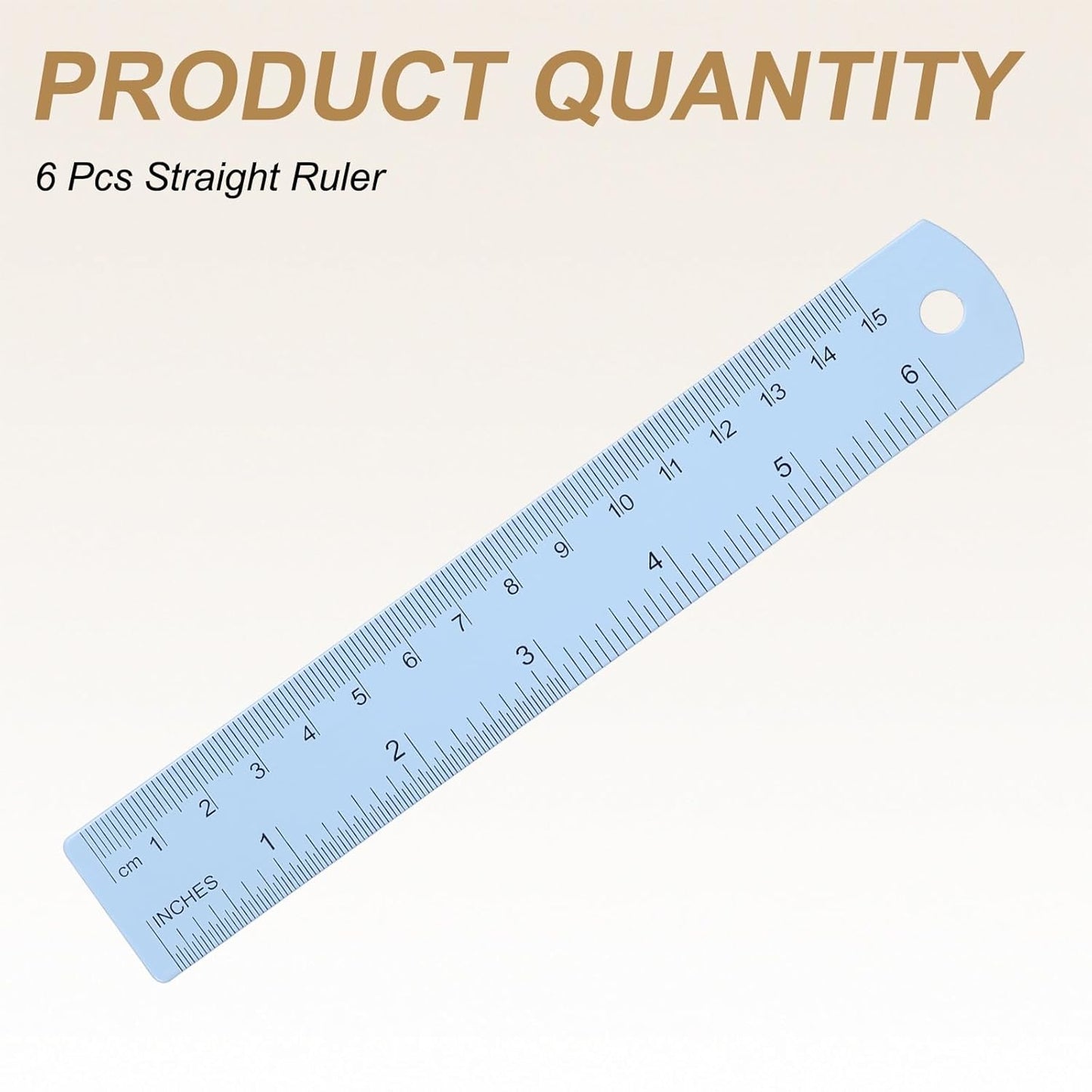 HARFINGTON 6pcs Metal Straight Ruler 15cm Metric SAE Aluminum Alloy Measuring Rulers Scale Tool with Hole for Measure Study Reading Classroom Office, Light Blue