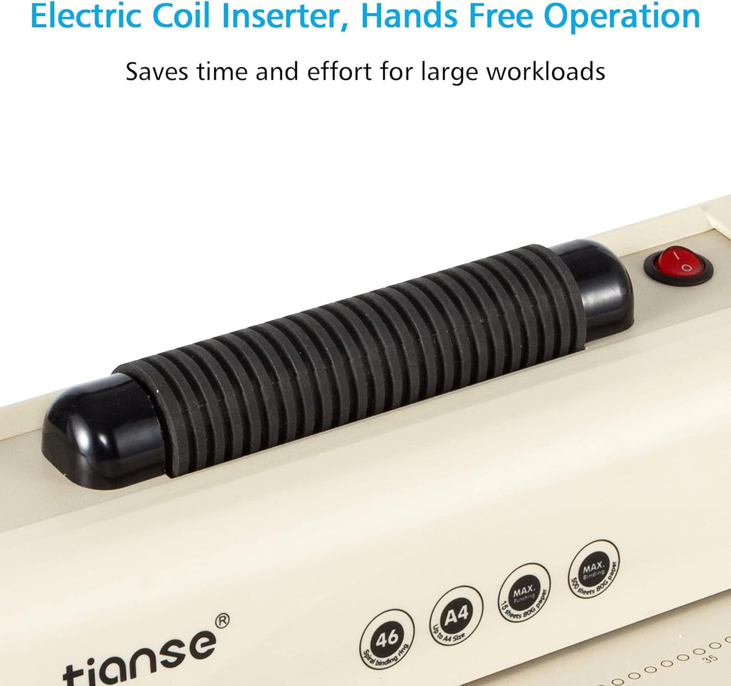 TIANSE Coil Binding Machine, Electric Coil Inserter, Manual Round Hole Punch, 15 Sheets Punch Capacity, Perfect for Letter Size / A4 / A5, Comes with 100pcs 5/16'' Plastic Coil Binding Spines & Plier