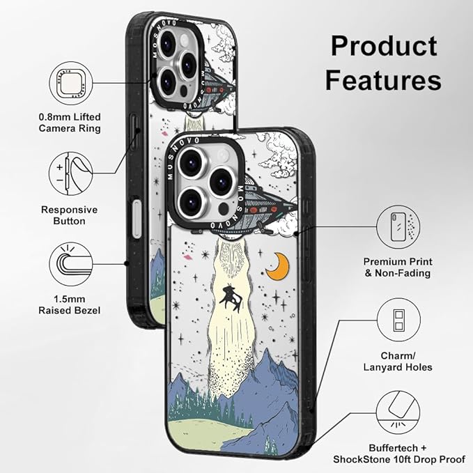 MOSNOVO Case for iPhone 16 Pro, [10ft 4X Military-Grade Drop Protection] Durable & Shockproof Phone Case Cover Design for iPhone 16 Pro - UFO - Clear Black