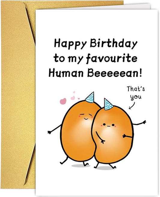 Funny Bean Birthday Card for Husband Wife, Cute Birthday Gift For Boyfriend Girlfriend, Ideal Human Bean Birthday Decoration For fiance fiancee, Happy Birthday Card for Him Her