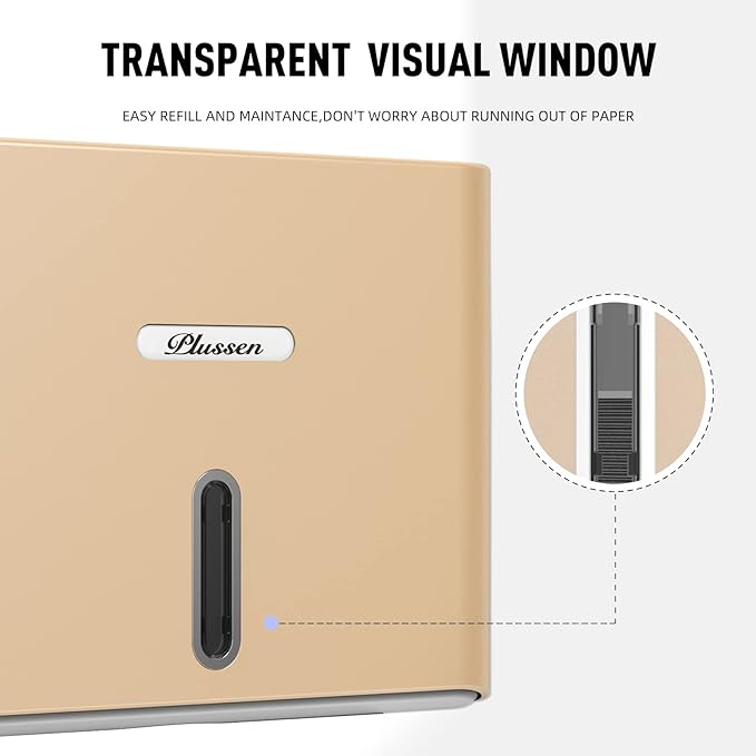 Paper Towel Dispenser Wall Mount, Adhesive No Drilling Multifold Trifold C Fold Commercial Hand Towel Dispenser,Gold