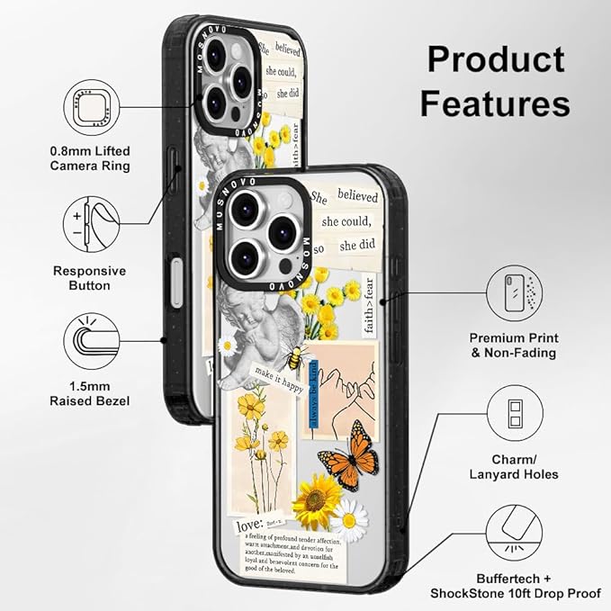 MOSNOVO Case for iPhone 16 Pro Max, [10ft 4X Military-Grade Drop Protection] Durable & Shockproof Phone Case Cover Design for iPhone 16 Pro Max - Vintage Collage Art - Clear Black