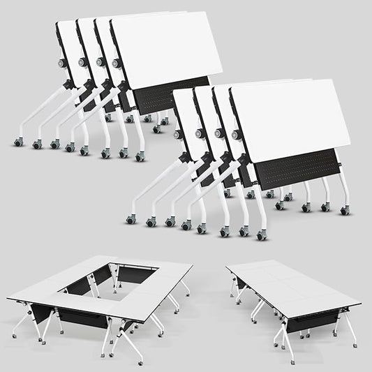 Conference Table, Folding Conference Room Tables, Mobile Training Tables with Silent Wheels, Large Rectangular Modular Seminar Table Office Computer Desks for Classroom White (8Pack L47.2in)