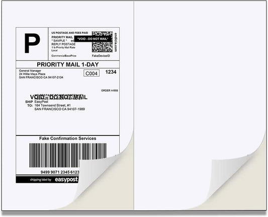 2000 Half Sheet Self Adhesive Shipping Labels for Laser Inkjet Pinters, 8.5 x 5.5 inches (1000 Sheets, 2000 Labels)