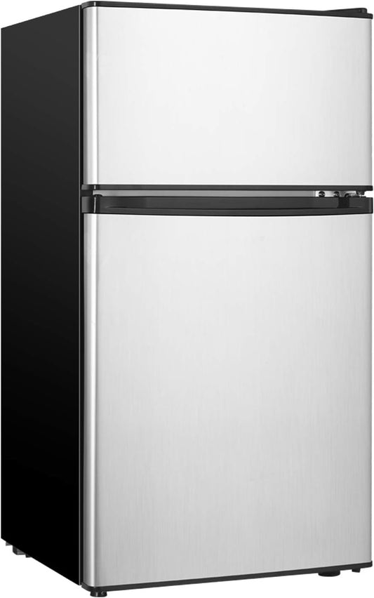 Mini Fridge With Freezer,3.2 Cu.Ft Compact Refrigerator,Mini Refrigerator With 2 Doors For Bedroom,Office,Kitchen,Apartment,Dorm(sliver)