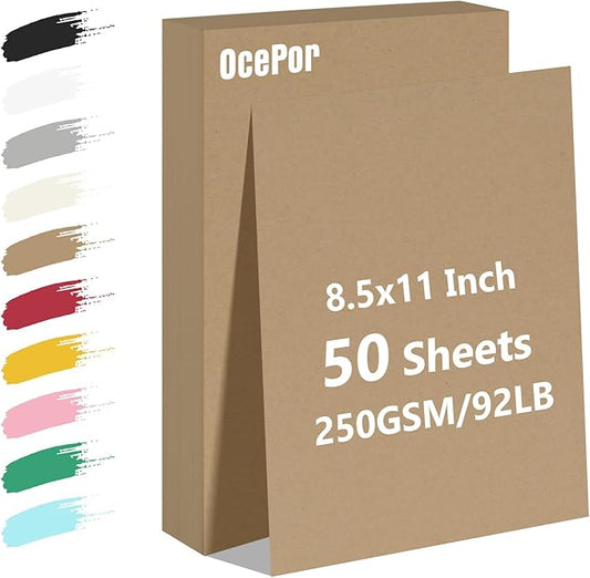 50 Sheets Brown Cardstock Paper, Colored Printer Paper 8.5 x 11, Card Stock Thick Construction for Craft,Scrapbook，Office Printing, Invitations, Certificates，92 lb/250gsm