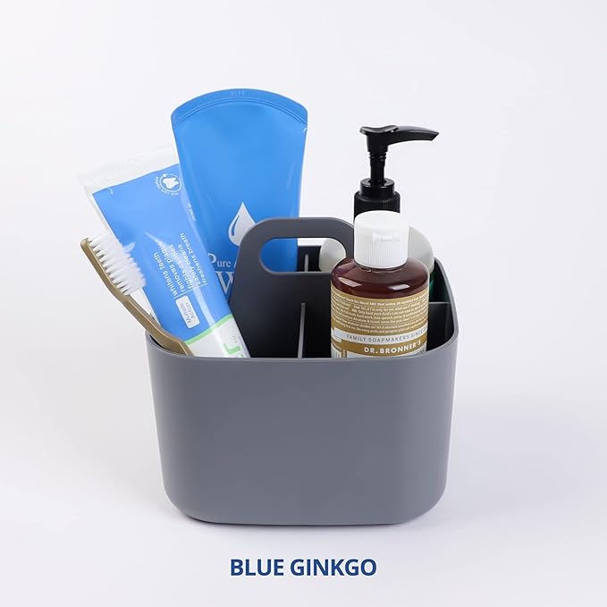 BLUE GINKGO Stackable Organizer Caddy – Korean-Made Portable Tote for Bathroom, Office, Crafts, or School Supplies (Square, Gray)