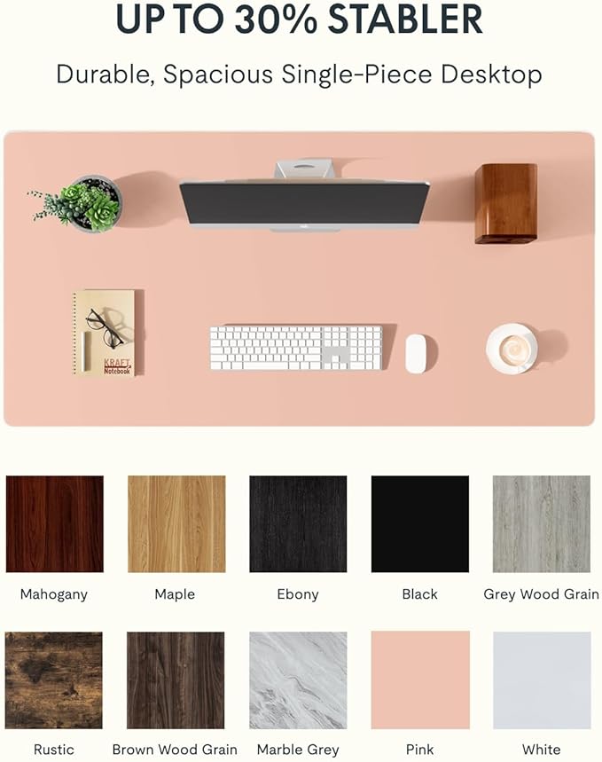 FLEXISPOT EN1 One-Piece Standing Desk, 48 x 24 Inches Electric Height Adjustable Desk for Home Office (White Frame + Pink Desktop)