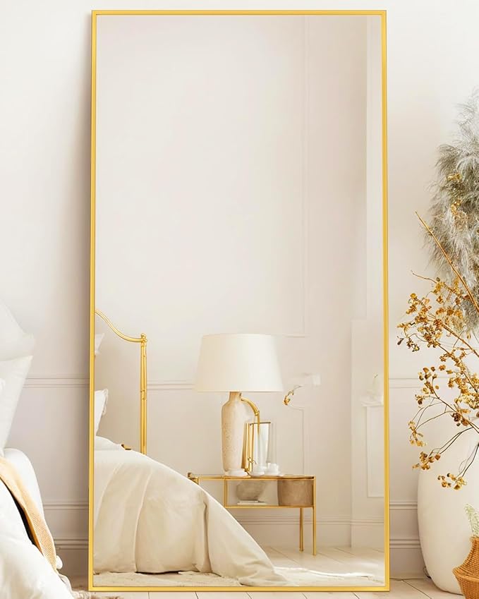 Antok Full Length Mirror, 71"x32" Floor Mirror, Floor Standing Freestanding Full Body Mirror with Stand for Bedroom, Hanging Mounted for Living Room Cloakroom, Gold