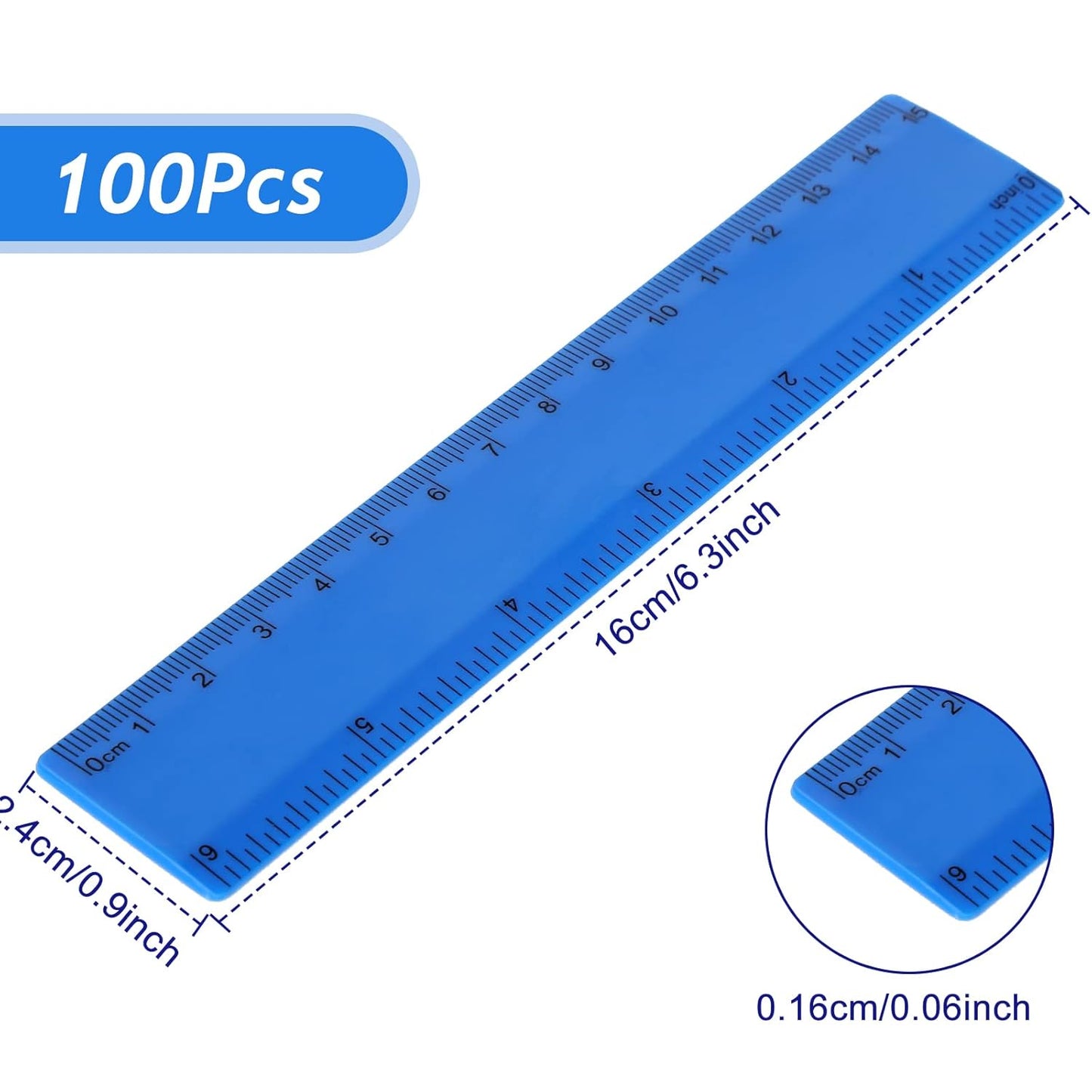 Zonon 100 Pcs 6 Inch Rulers Bulk Plastic Flexible Small Straight Rulers with Inches and Centimeters First Day of School Gift for Students Back to School Office Supplies(Bright Color, Opaque)