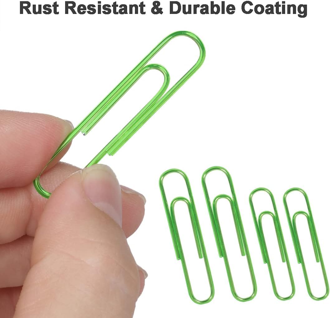Vinaco Green Paper Clips, 400PCS Medium and Jumbo（1.3 inch & 2 inch） Paper Clips, Durable and Rustproof, Coated Large Paperclips Great for Office School Document Organizing (Green)