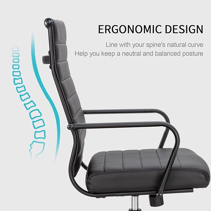 Okeysen Office Desk Chair Conference Room Chairs Modern Ergonomic Executive Swivel Chair Adjustable Height PU Leather Home Desk Chairs with Armrests Comfy Computer Task Chairs with Wheels (Black)