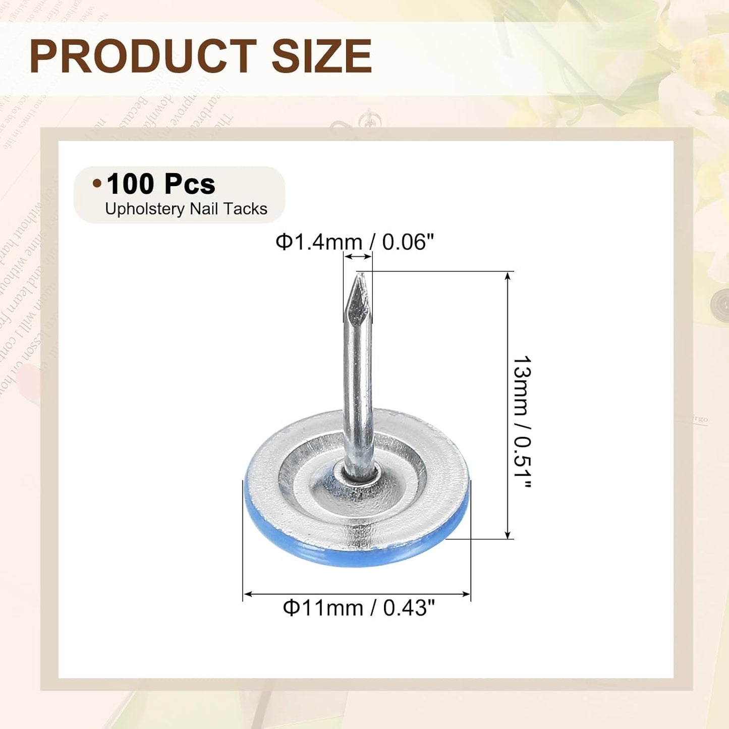 uxcell 100Pcs Upholstery Tacks, 11mmx13mm Flat Head Thumb Tack Decorative Furniture Nails Push Pins for Furniture Sofa Headboards, Blue