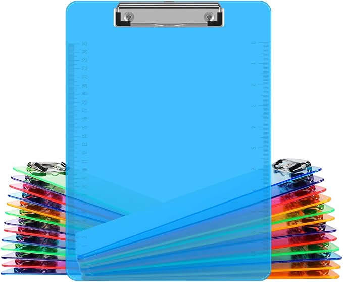 Clipboards, HERKKA 25 Pack Plastic Office Clipboards, Assorted Transparent Color Plastic Clipboards, Low Profile Clip Standard A4 Letter Size