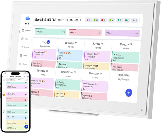 Digital Calendar: 15.6-inch Electronic Calendar & Chore Chart, Smart Touchscreen Interactive Display for Family Schedules–Wall Mount Included, Great for Organizing Your 2025-2026 Wall Planner