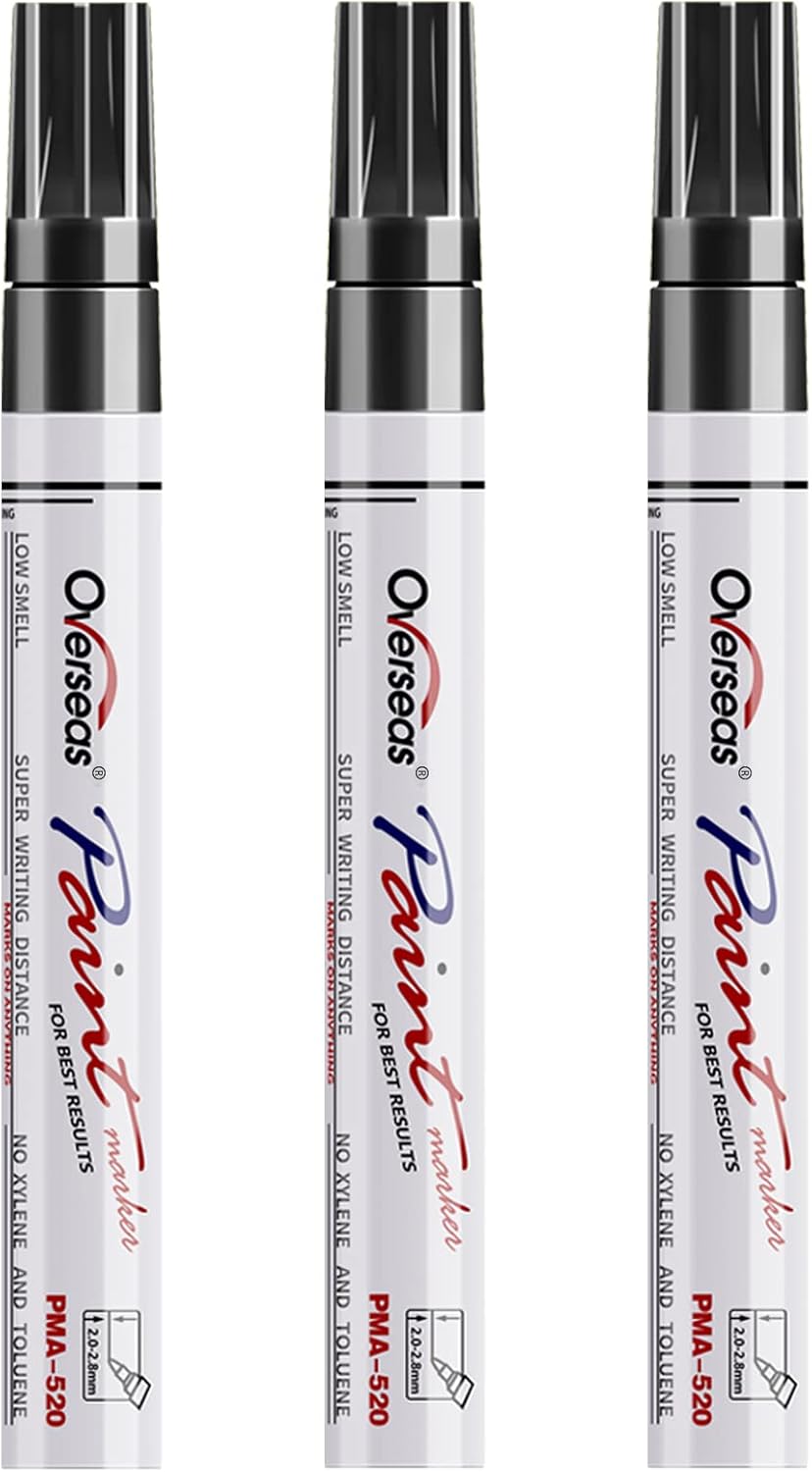 Overseas Permanent Paint Markers Pens - 3 Pack Black Oil Based Paint Pens, Medium Tip, Quick Drying and Waterproof Marker Pen for Metal, Rock, Wood, Fabric, Plastic, Canvas, Mugs, Stone, Glass