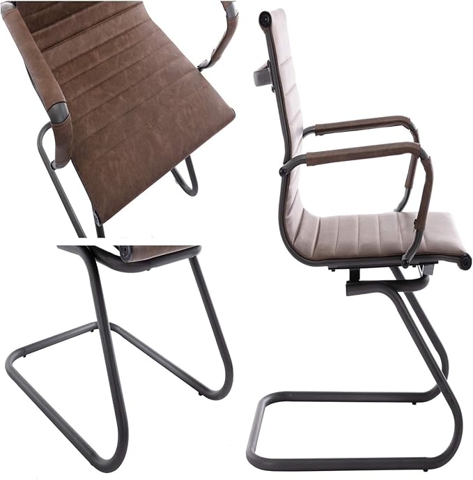 Heavy Duty Office Chair Reception Chairs Leather Conference Chairs Back Support Guest Chair, Set of 2 (Vintage Brown)