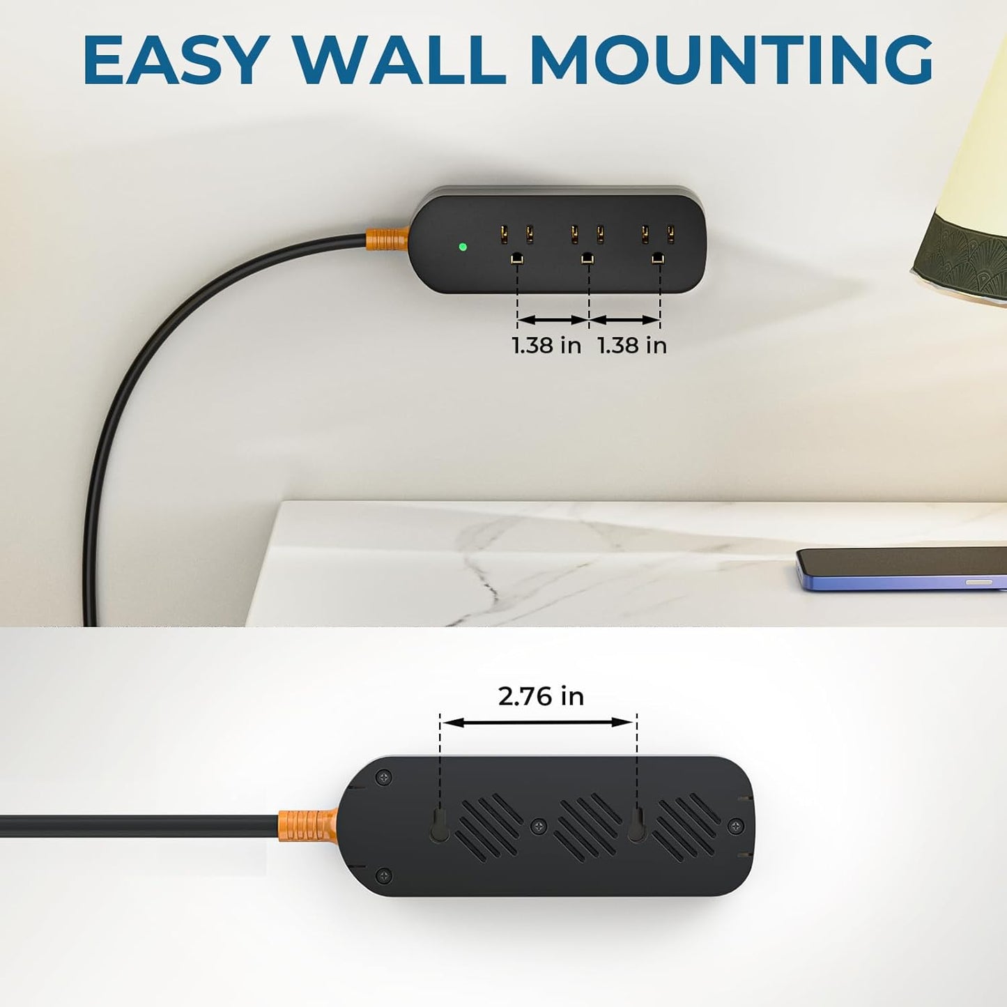 Surge Protector Power Strip,1625W/13A,5Ft Extension Cord with 3 Outlets,Waterproof Class 6 Heavy Duty Extension Cord for Indoor Outdoor,UL FCC IPX6 Listed (Black, 5FT)