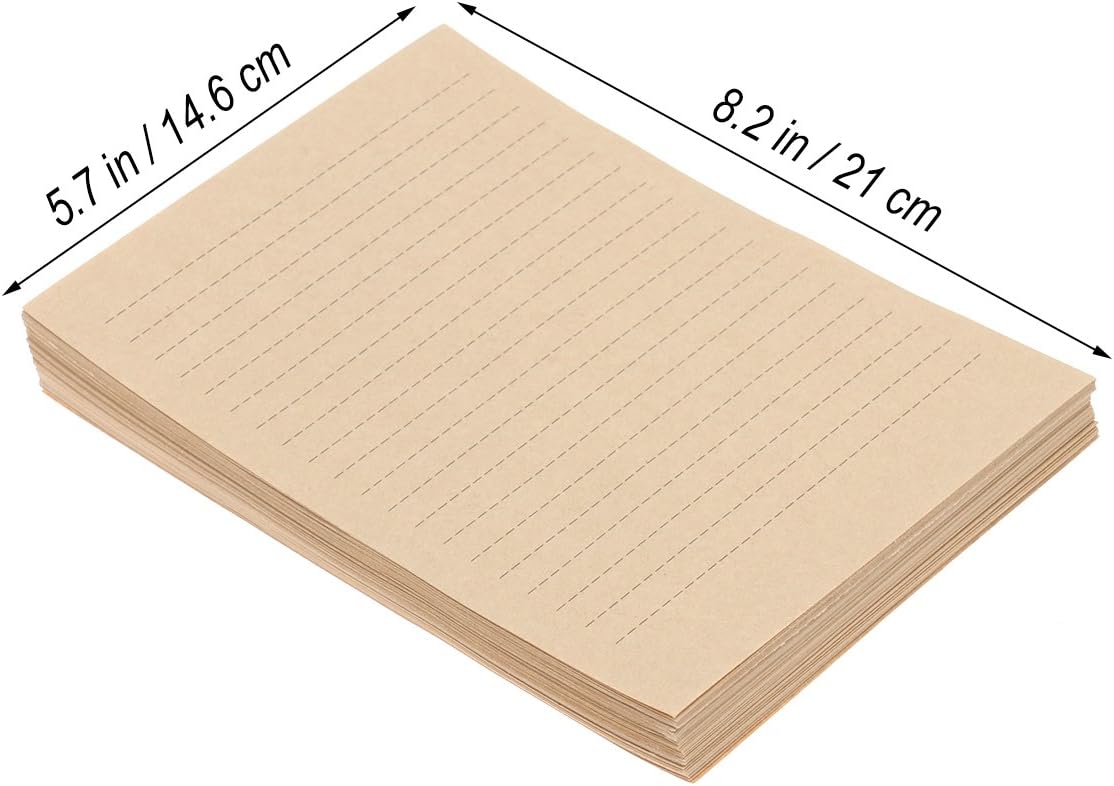 100Pcs Vintage Kraft A5 Lined Letter Paper Retro Writing Paper for Home Office Stationary1