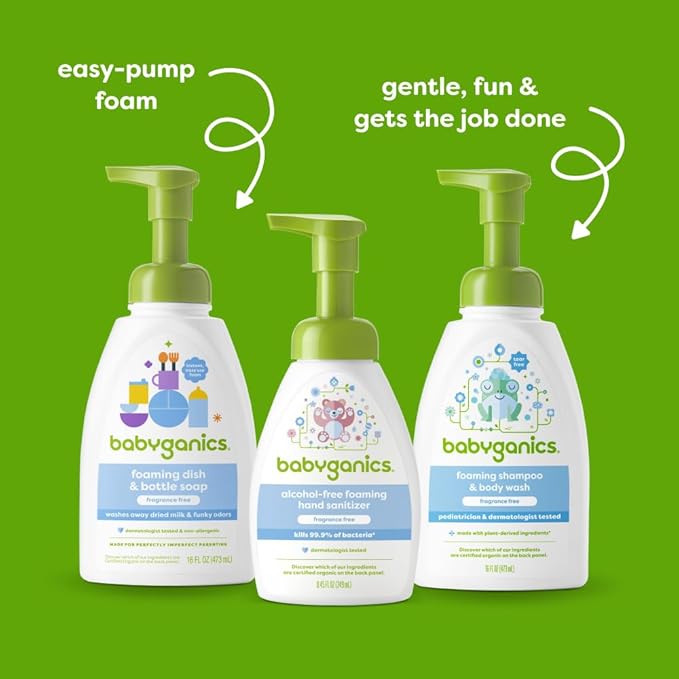 Babyganics Alcohol-Free Foaming Hand Sanitizer, Pump Bottle, Fragrance Free, 8.45 oz, 3 Pack