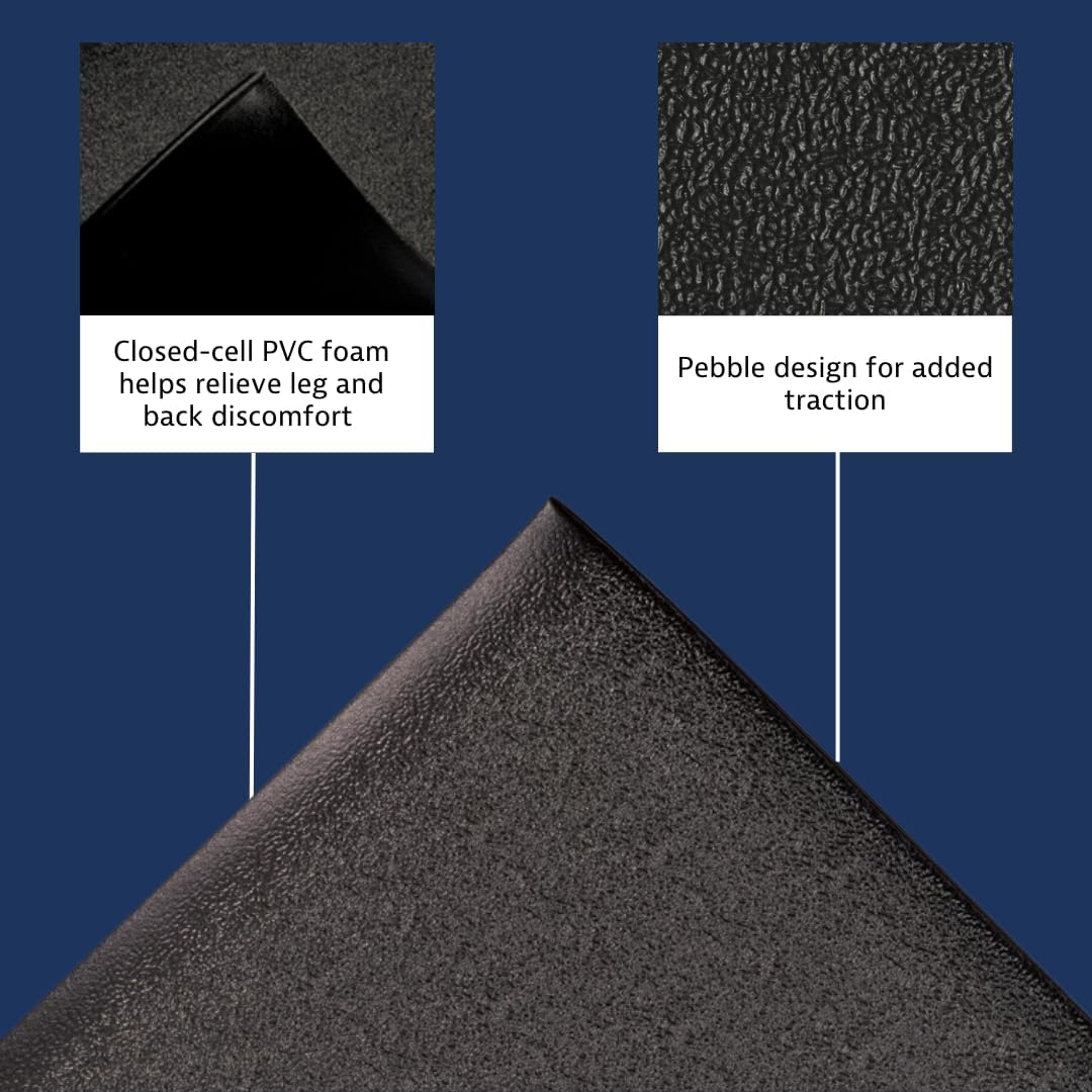 Notrax 411 Sof-Tred™ 3' x 12' x 3/8" Anti Fatigue Mat, Enhanced Slip Resistance with Beveled Edges and Pebbled Surface, Ideal for Industrial and Commercial Workplaces, Black, 411S3312BL