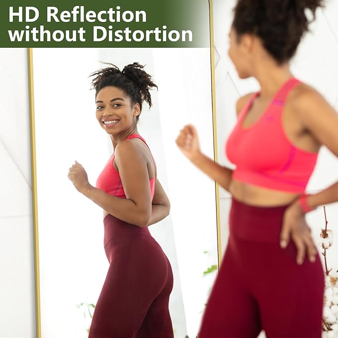 MELOMOIR Gold Mirror Full Length 56"x18" Floor Mirror, Free Standing Mirror Hanging or Leaning, Aluminum Alloy Frame Full Body Mirror for Bedroom Living Room Cloakroom Hallway, Wall Mirror Full Length