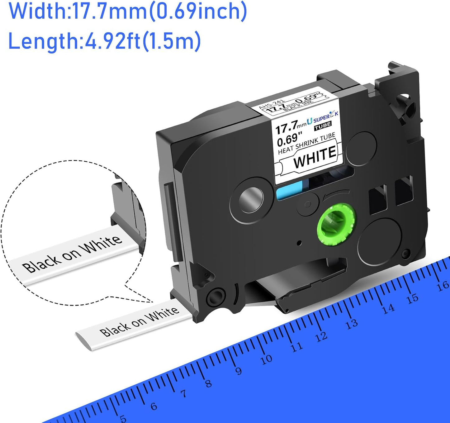 USUPERINK 5PK Compatible for Brother Ptouch HSe-241 HSe241 HS-241 HS241 Black on White 17.7mm 0.69'' Heat Shrink Tubing for Wire Cable for PT-D400 PT-E500 PT-P700 PT-P710BT PT-P750W Label Maker Tape