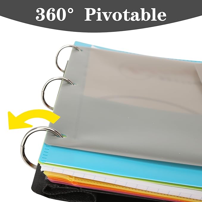 Pivotable Refillable Notebook, 3 Ring Binder Notebooks 1 Inch, Notebook with Dividers and Pockets, Folder Notebook, Flexible Binder, Soft Binders 3 Ring, Foldable Binder- Blue
