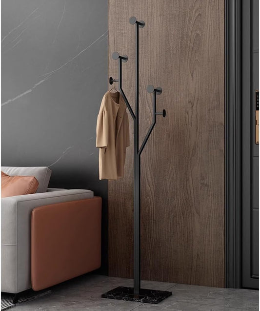 Sturdy Coat rack,Coat tree freestanding heavy duty with Marble Base,Metal standing coat rack for Bedroom,Entrance,Modern clothes hanger stand for Coats,Hats,Bags (black)