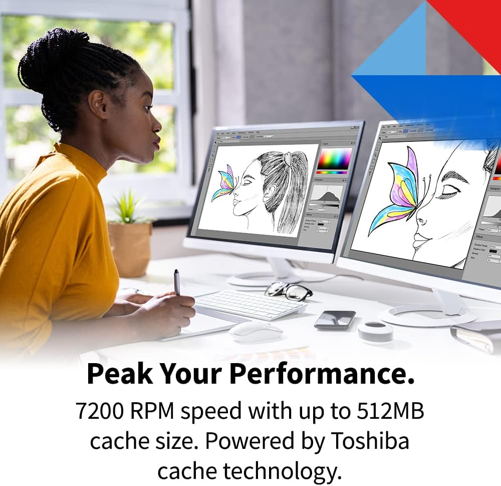 Toshiba X300 PRO 4TB High Workload Performance for Creative Professionals 3.5-Inch Internal Hard Drive – Up to 300 TB/Year Workload Rate CMR SATA 6 GB/s 7200 RPM 512 MB Cache - HDWR740XZSTB