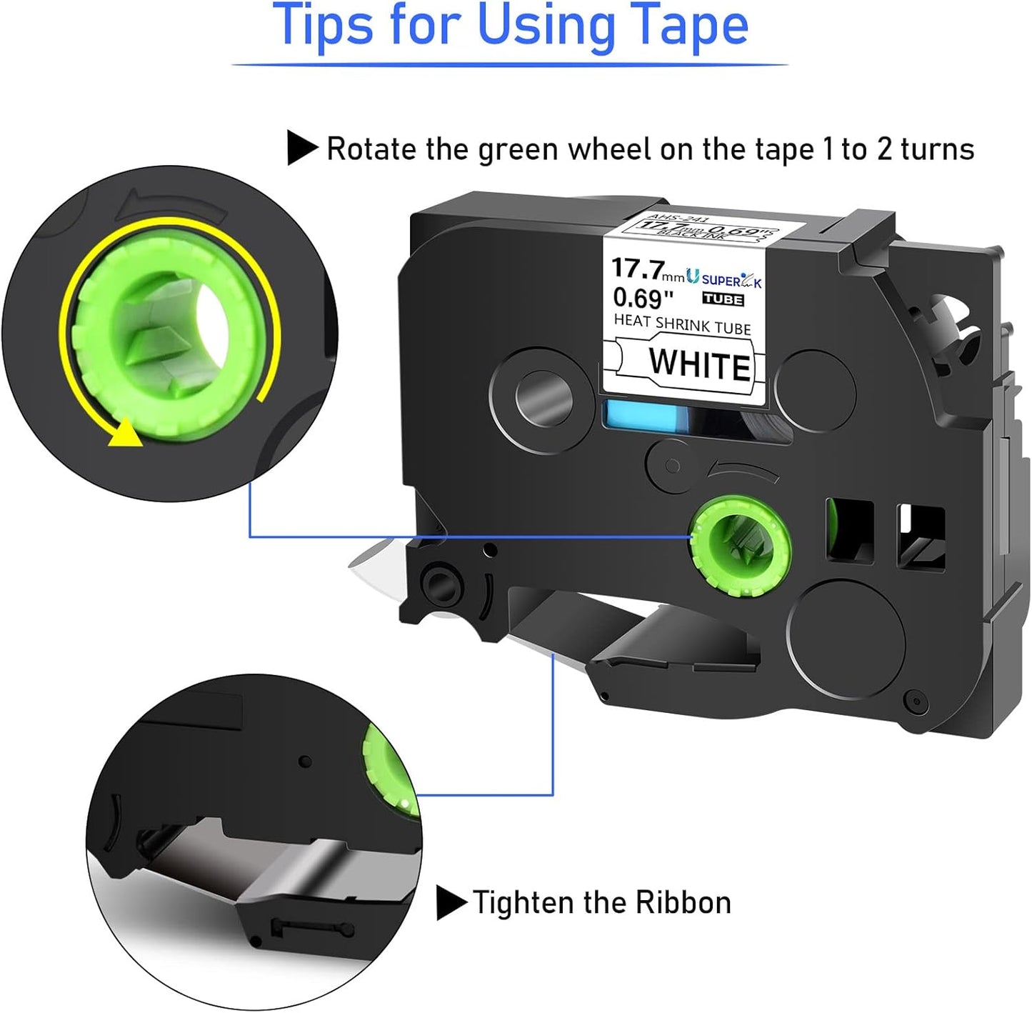 10PK Compatible for Brother Ptouch HSe-241 HSe241 HS-241 HS241 Black on White Heat Shrink Tube Label Tape use in PT-D400 PT-D600 PT-E300 PT-E500 PT-P750WVP Printer (0.69''x 4.92ft)