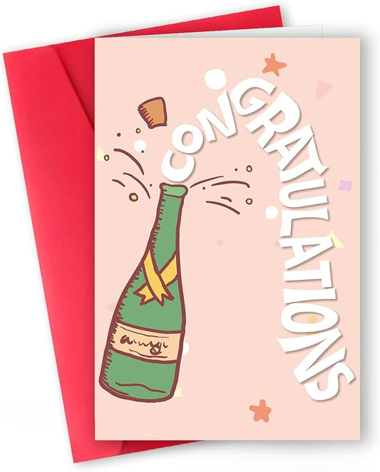 Bright & Fun Congratulations Card Gift for Women Men, Him, Her – Celebrate with Champagne Bottle & Festive Stars – Perfect for Graduations, Promotions, Weddings, and More